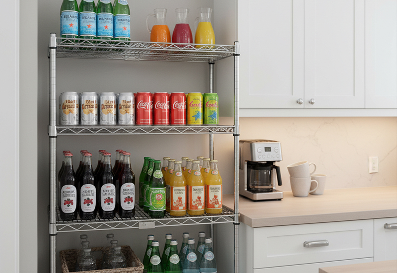 Anti-Tip Drink Holder Racks For Supermarket Chains (Bulk) 4 Beverage Cabinet Wire Shelving