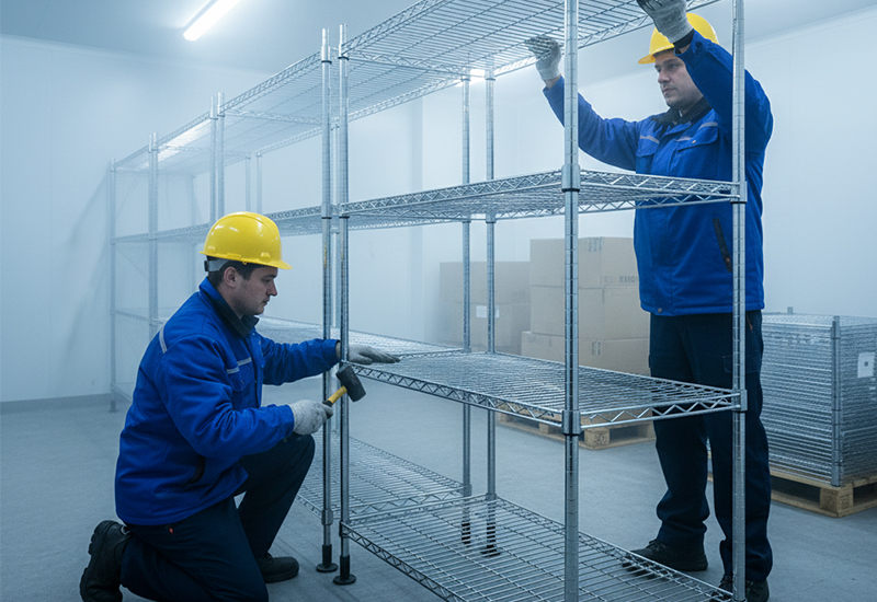 Sub-Zero Coated Shelves For Food Processing Plants 3 Cold Storage Room Multilayer Wire Shelving